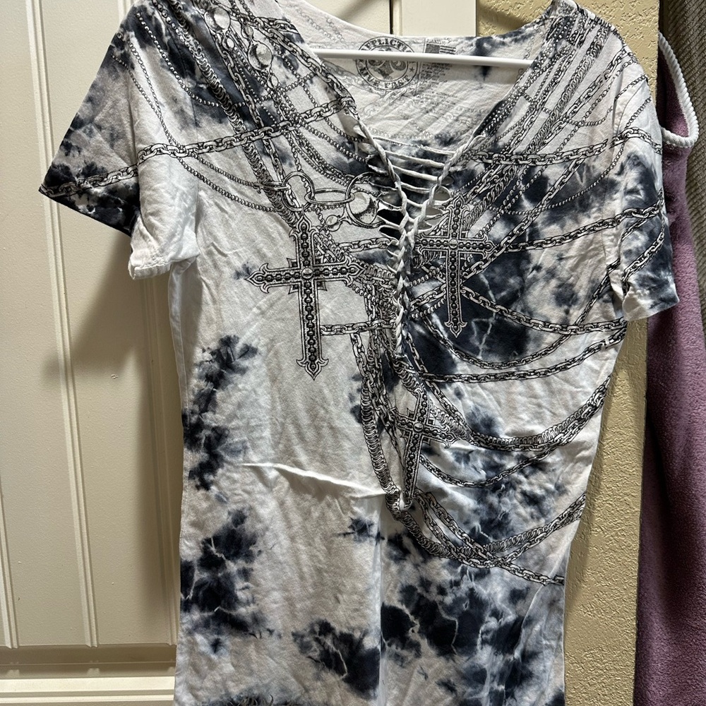 Affliction Black and White Chain-Detail Top